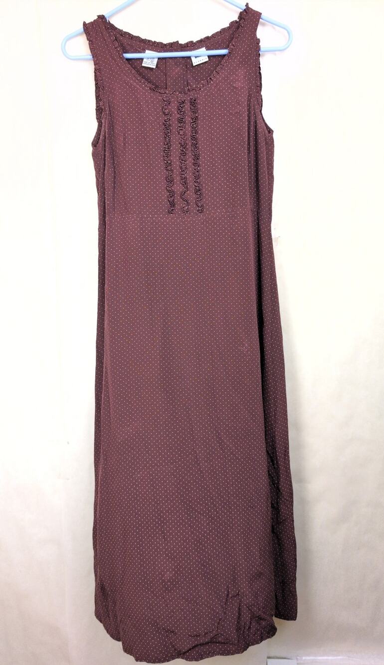 Vintage DKNY silk polka dot ruffled button back midi dress Size 8 Maroon Dainty